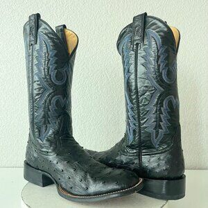 Rod Patrick Mens Cowboy Boots 12AA Black Full Quill Ostrich Leather Western